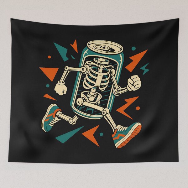 Item preview, Retro Skeleton Soda Can Mascot designed and sold by AwesomeBeyondLimits.