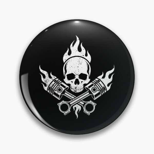 Item preview, Vintage Flaming Skull and Crossed Pistons Graphic designed and sold by Skulls & Calaveras.