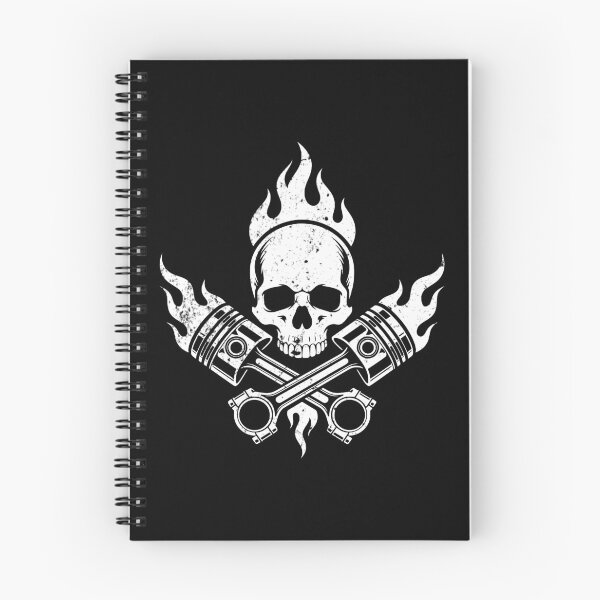 Item preview, Vintage Flaming Skull and Crossed Pistons Graphic designed and sold by Skulls & Calaveras.