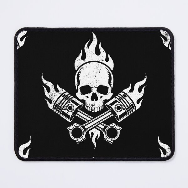 Item preview, Vintage Flaming Skull and Crossed Pistons Graphic designed and sold by Skulls & Calaveras.