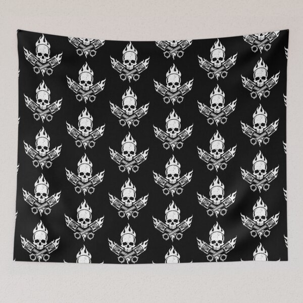 Item preview, Vintage Flaming Skull and Crossed Pistons Graphic designed and sold by Skulls & Calaveras.