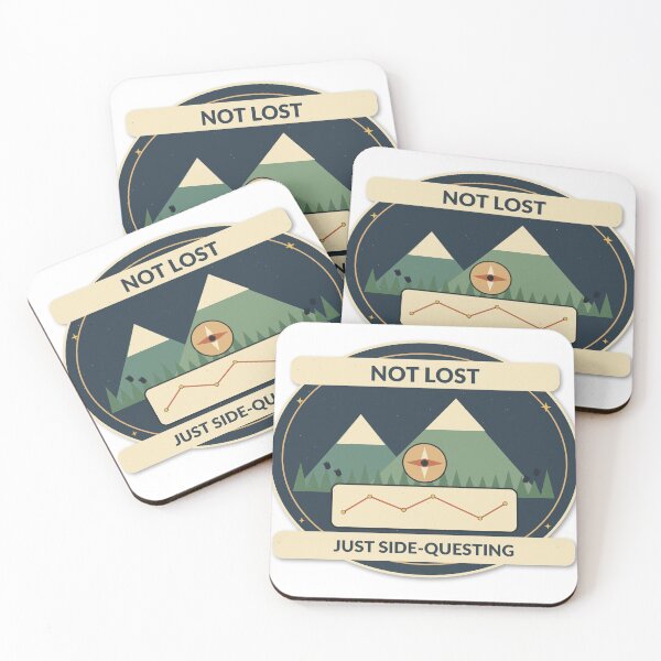 Item preview, Not Lost Just Side-Questing Hiking Gamer Badge designed and sold by Cozy Oddities Studio.