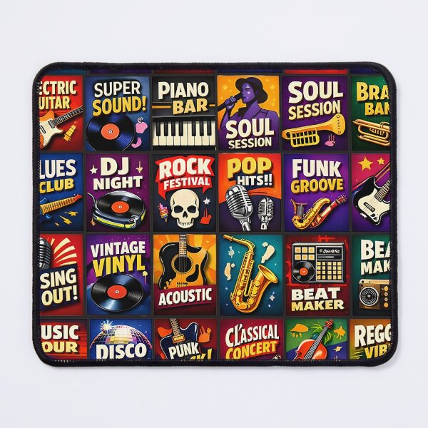 Item preview, Retro Music Genres Collage – Rock Jazz Disco Funk DJ Pop Art Design designed and sold by GiftLore Studio.