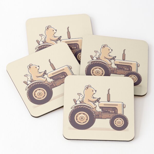 Item preview, Bear and Rabbit Tractor Ride – Whimsical Animal Art designed and sold by Dogandesighn.