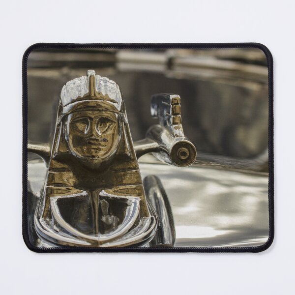 Item preview, Vintage Chrome Hood Ornament Featuring Egyptian Sphinx Mascot on Classic Car Hood Closeup designed and sold by Nmallia.