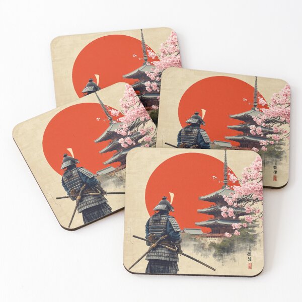 Item preview, Samurai Under the Red Sun – Japanese Warrior Sakura Temple Art designed and sold by kaxymax.