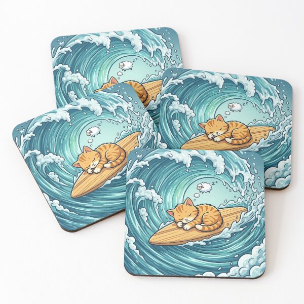 Item preview, Dreaming Surf Cat – Sleepy Wave Rider Art designed and sold by Dogandesighn.