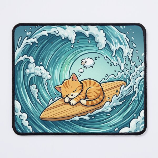 Item preview, Dreaming Surf Cat – Sleepy Wave Rider Art designed and sold by Dogandesighn.