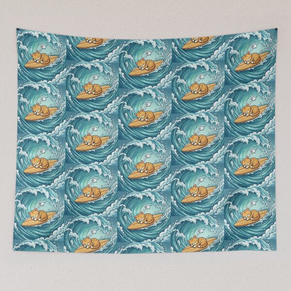 Item preview, Dreaming Surf Cat – Sleepy Wave Rider Art designed and sold by Dogandesighn.