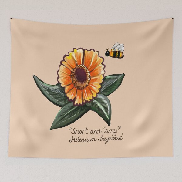 Item preview, Short and sassy Helenium sneezeweed with bee and name plant Bright orange yellow flower T-Shirt designed and sold by Artonmytee.