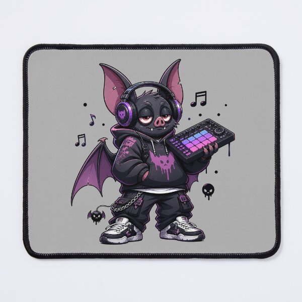 Item preview, Goth DJ Bat – Cute Darkwave Music Producer Cartoon designed and sold by Motel Mirage.