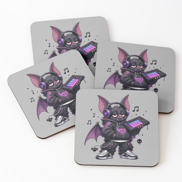 Item preview, Goth DJ Bat – Cute Darkwave Music Producer Cartoon designed and sold by Motel Mirage.