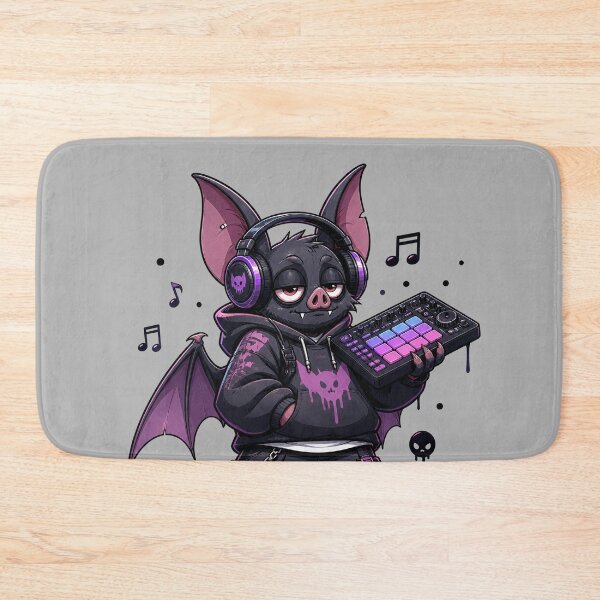 Item preview, Goth DJ Bat – Cute Darkwave Music Producer Cartoon designed and sold by Motel Mirage.