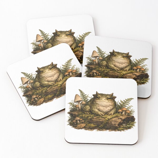 Item preview, Goblincore Swamp Toad on Mossy Log | Cozy Forest Frog Illustration designed and sold by aquaterralife.