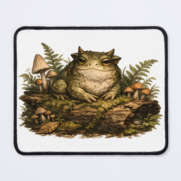 Item preview, Goblincore Swamp Toad on Mossy Log | Cozy Forest Frog Illustration designed and sold by aquaterralife.