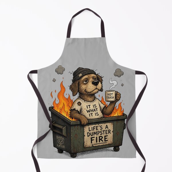 Item preview, Life’s A Dumpster Fire – Burnt Out Dog Meme Illustration designed and sold by Motel Mirage.