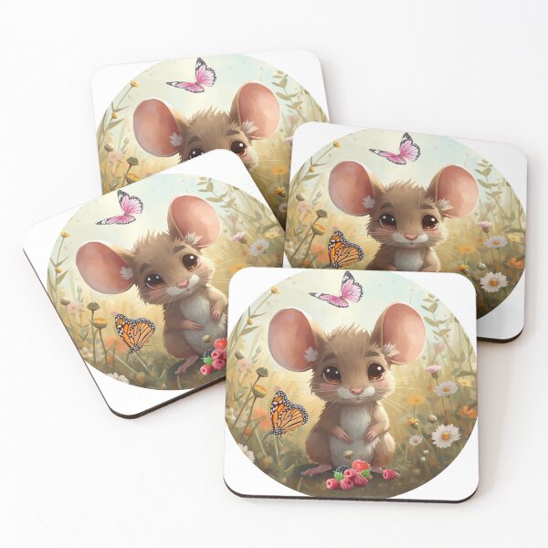 Item preview, Cute Mouse with Red Berries and Butterflies designed and sold by DidiDesignShop.