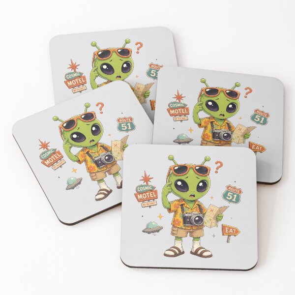 Item preview, Alien Tourist – Route 51 Cosmic Road Trip Cartoon designed and sold by Motel Mirage.