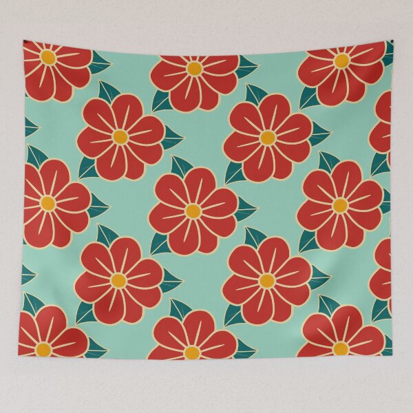 Item preview, Red Retro Floral Pattern 94 – Vintage Flower Design  designed and sold by StefanStudioArt.