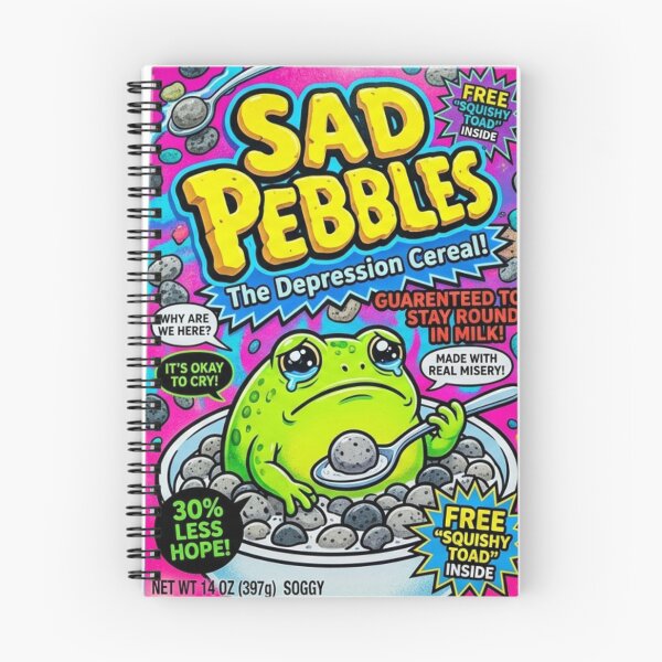 Item preview, Sad Pebbles Depression Cereal Frog Funny Dark Humor Retro Cartoon T-Shirt Sticker Design designed and sold by Rebel Fusion.