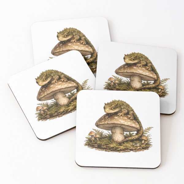 Item preview, Moss Gecko on Mushroom – Goblincore Forest Creature Sticker designed and sold by aquaterralife.