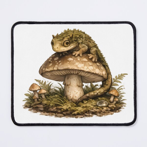 Item preview, Moss Gecko on Mushroom – Goblincore Forest Creature Sticker designed and sold by aquaterralife.
