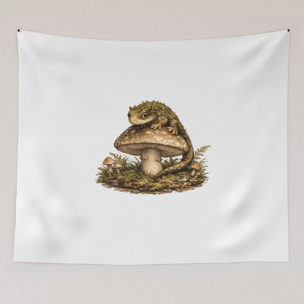 Item preview, Moss Gecko on Mushroom – Goblincore Forest Creature Sticker designed and sold by aquaterralife.