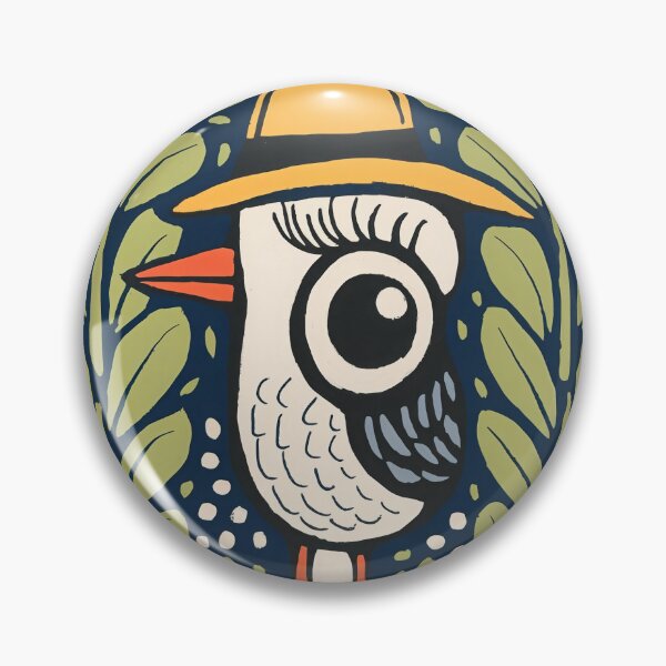 Item preview, White Folk Bird Art Print | Scandinavian Botanical Bird with Yellow Hat designed and sold by Filora Atelier | Bird Art.