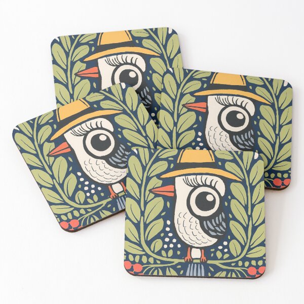 Item preview, White Folk Bird Art Print | Scandinavian Botanical Bird with Yellow Hat designed and sold by Filora Atelier | Bird Art.