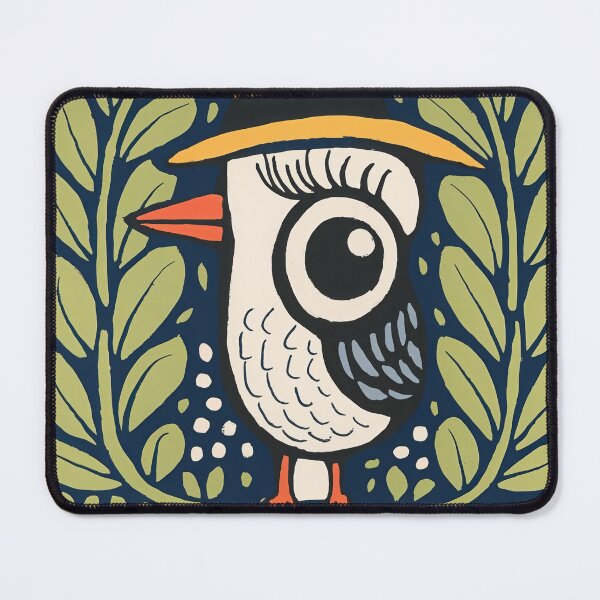 Item preview, White Folk Bird Art Print | Scandinavian Botanical Bird with Yellow Hat designed and sold by Filora Atelier | Bird Art.