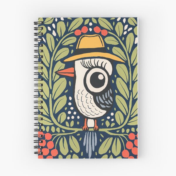 Item preview, White Folk Bird Art Print | Scandinavian Botanical Bird with Yellow Hat designed and sold by Filora Atelier | Bird Art.