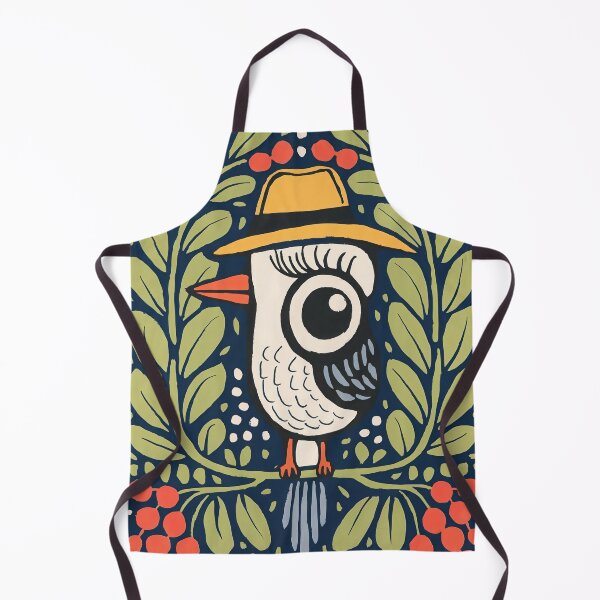 Item preview, White Folk Bird Art Print | Scandinavian Botanical Bird with Yellow Hat designed and sold by Filora Atelier | Bird Art.