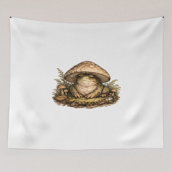 Item preview, Mushroom Hat Frog – Goblincore Woodland Amphibian Illustration designed and sold by aquaterralife.