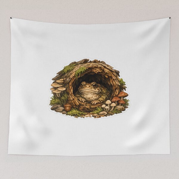 Item preview, Cozy Toad Log Cottage – Goblincore Forest Frog Sticker designed and sold by aquaterralife.