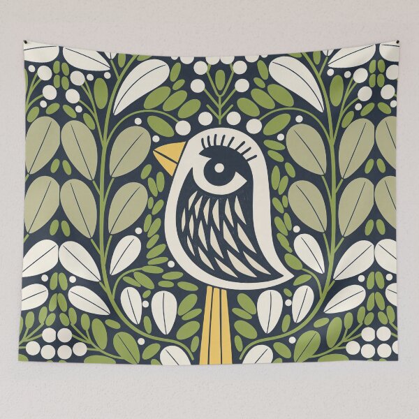 Item preview, Scandinavian Botanical Bird Art Print | Quirky Folk Bird  designed and sold by Filora Atelier | Bird Art.