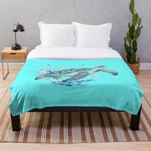 Aperçu de l'œuvre Tortue marine à l'aquarelle dans les profondeurs océaniques créée et vendue par DarVibe Designs.