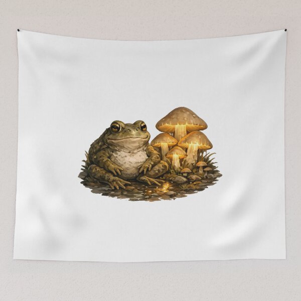 Item preview, Cozy Goblincore Frog with Glowing Mushrooms designed and sold by aquaterralife.