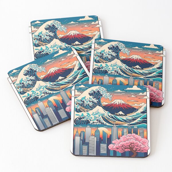 Item preview, Japanese Great Wave Cityscape Art with Fuji and Sakura designed and sold by SholoStudio.