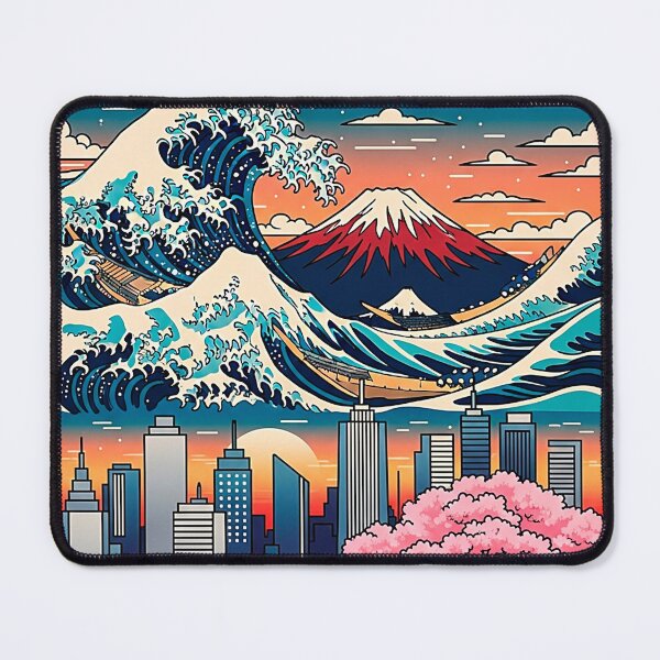 Item preview, Japanese Great Wave Cityscape Art with Fuji and Sakura designed and sold by SholoStudio.