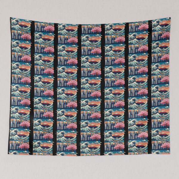 Item preview, Japanese Great Wave Cityscape Art with Fuji and Sakura designed and sold by SholoStudio.