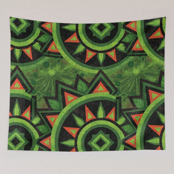 Item preview, Green and Orange Tribal Geometric Sun Pattern designed and sold by Piotrek0001.