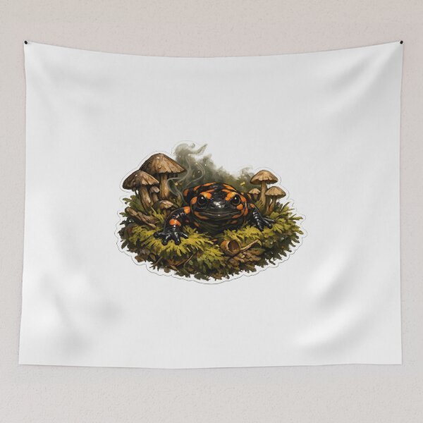 Item preview, Goblincore Salamander in Moss and Mushrooms designed and sold by aquaterralife.