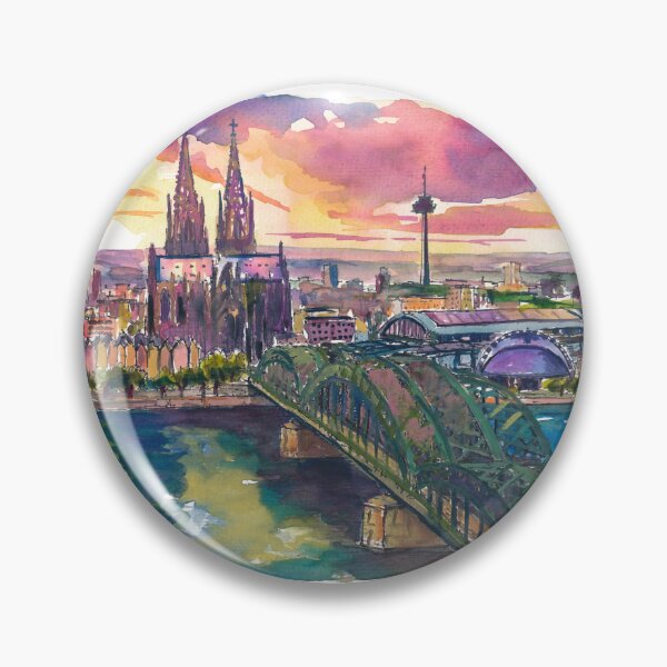 Item preview, Cologne Sunset Painting – Hohenzollern Bridge and Cathedral Art Print, Germany Travel Gift designed and sold by artshop77.