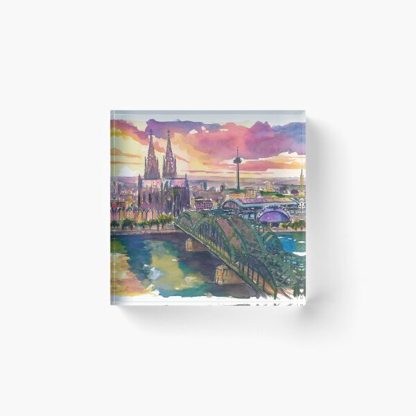 Item preview, Cologne Sunset Painting – Hohenzollern Bridge and Cathedral Art Print, Germany Travel Gift designed and sold by artshop77.