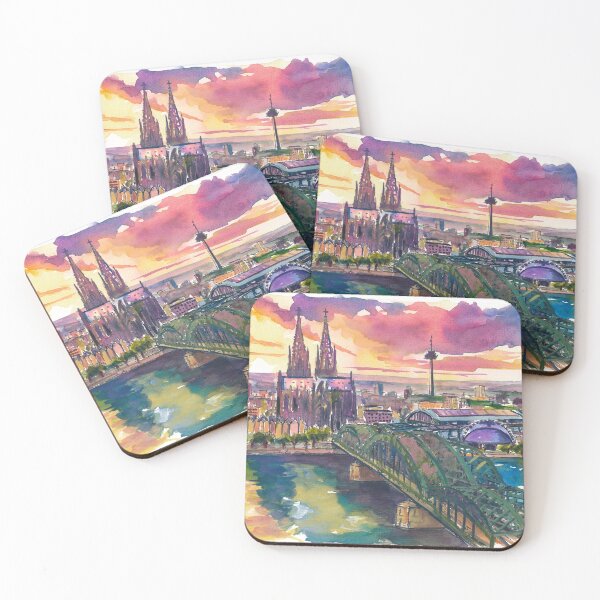 Item preview, Cologne Sunset Painting – Hohenzollern Bridge and Cathedral Art Print, Germany Travel Gift designed and sold by artshop77.