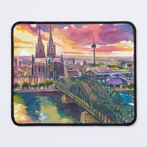 Item preview, Cologne Sunset Painting – Hohenzollern Bridge and Cathedral Art Print, Germany Travel Gift designed and sold by artshop77.