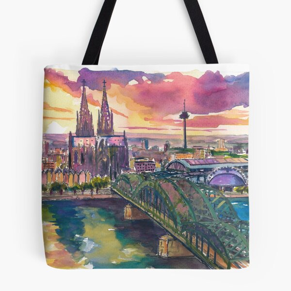 Item preview, Cologne Sunset Painting – Hohenzollern Bridge and Cathedral Art Print, Germany Travel Gift designed and sold by artshop77.