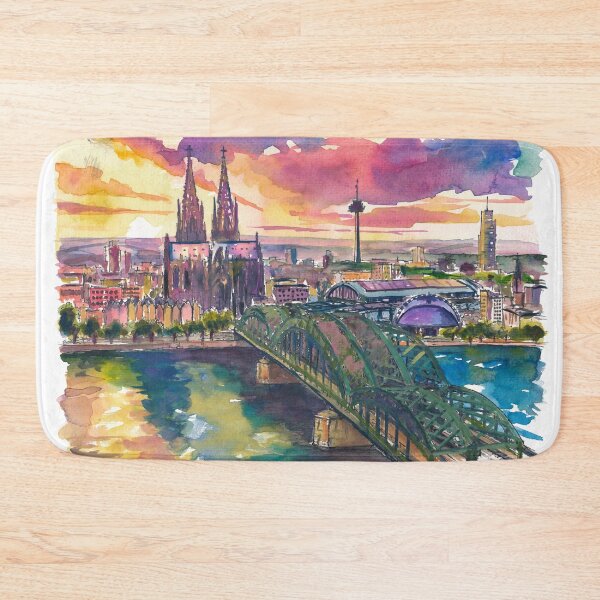 Item preview, Cologne Sunset Painting – Hohenzollern Bridge and Cathedral Art Print, Germany Travel Gift designed and sold by artshop77.