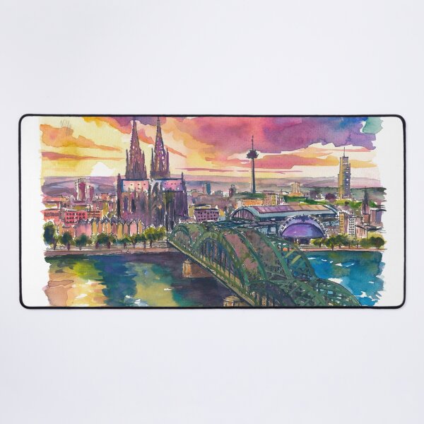 Item preview, Cologne Sunset Painting – Hohenzollern Bridge and Cathedral Art Print, Germany Travel Gift designed and sold by artshop77.