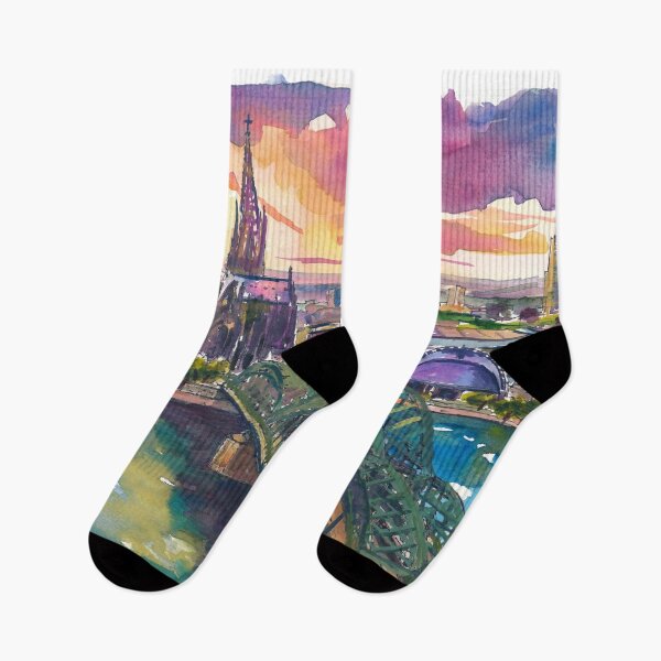 Item preview, Cologne Sunset Painting – Hohenzollern Bridge and Cathedral Art Print, Germany Travel Gift designed and sold by artshop77.